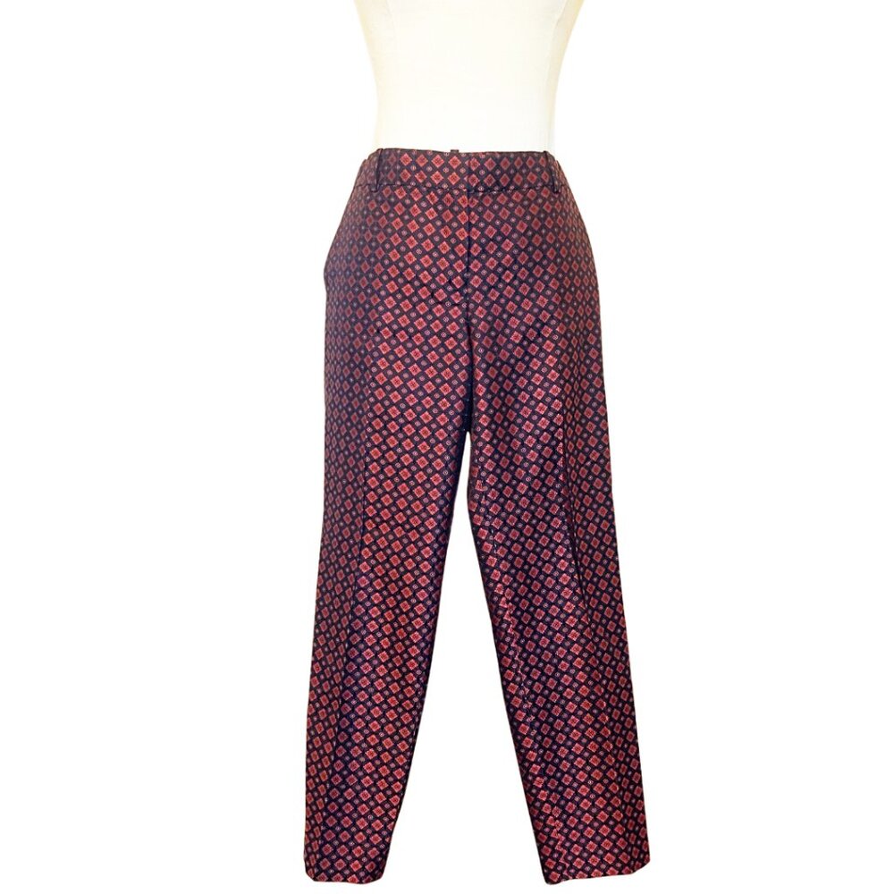 J. CREW 100% Silk Geometric Pattern Jacquard Tapered Cafe Ankle Pants Size 4
